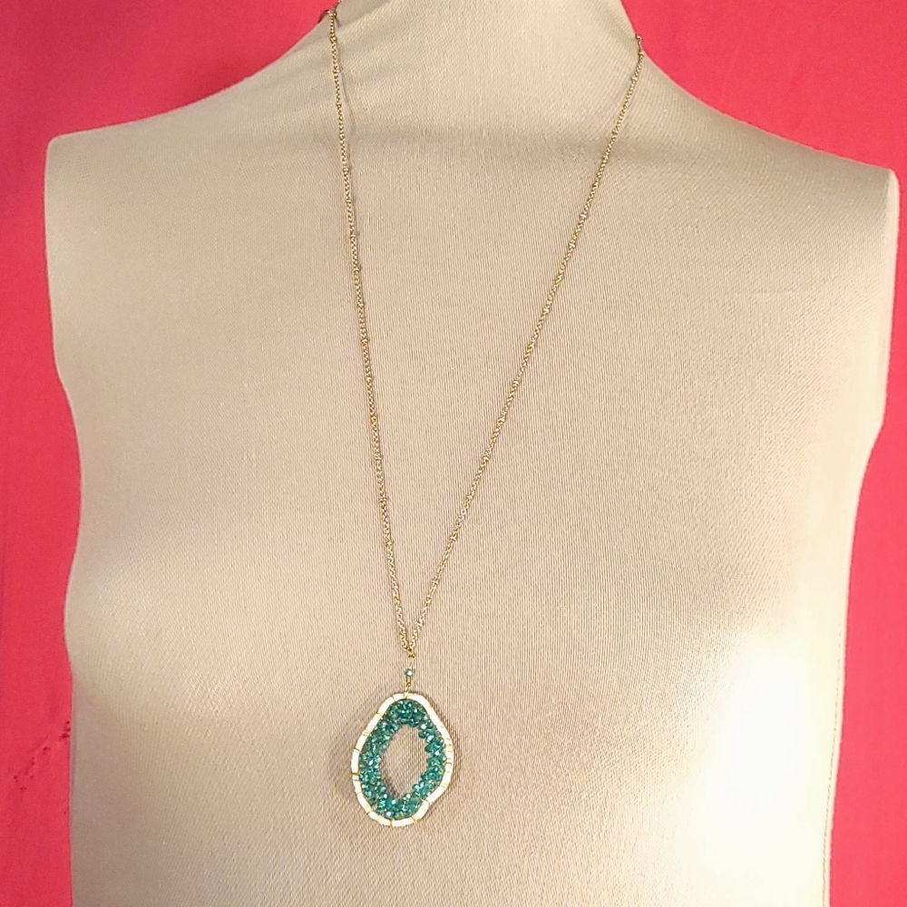 Teal Blue Crystal Beaded Necklace - Picture 9 of 11